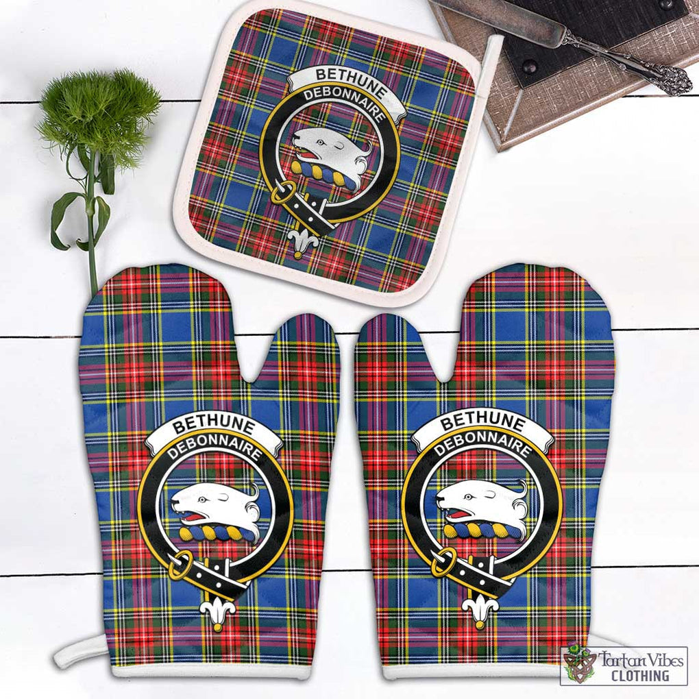 Bethune Tartan Combo Oven Mitt & Pot-Holder with Family Crest White - Tartan Vibes Clothing