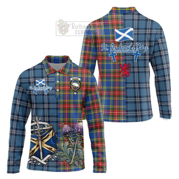 Bethune Tartan Long Sleeve Polo Shirt Happy St. Andrew's Day Half Tartan Style