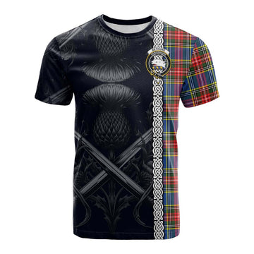 Bethune Tartan Cotton T-shirt with Family Crest Cross Sword Thistle Celtic Vibes