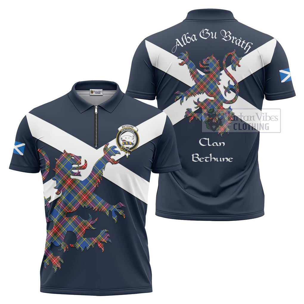 Tartan Vibes Clothing Bethune Tartan Lion Rampant Zipper Polo Shirt – Proudly Display Your Heritage with Alba Gu Brath and Clan Name