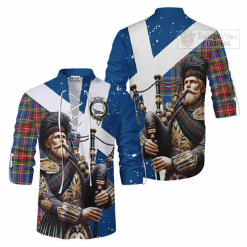 Bethune Tartan Ghillie Kilt Shirt with Family Crest Scottish Bagpiper Vibes