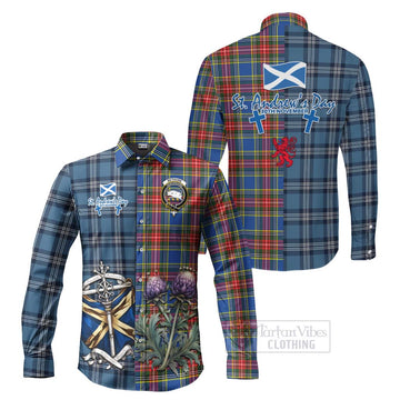 Bethune Tartan Long Sleeve Button Shirt Happy St. Andrew's Day Half Tartan Style