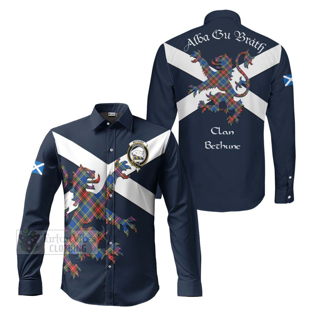 Tartan Vibes Clothing Bethune Tartan Lion Rampant Long Sleeve Button Shirt – Proudly Display Your Heritage with Alba Gu Brath and Clan Name