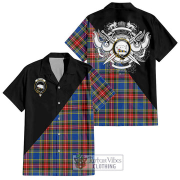 Bethune Tartan Short Sleeve Button Shirt with Family Crest and Military Logo Style