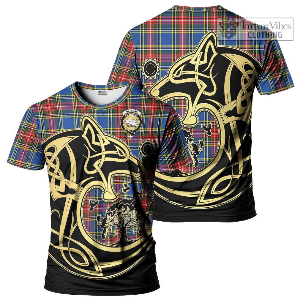 Bethune Tartan T-Shirt with Family Crest Celtic Wolf Style Kid's Shirt - Tartan Vibes Clothing