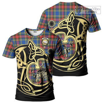 Bethune Tartan T-Shirt with Family Crest Celtic Wolf Style