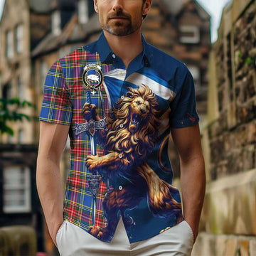 Bethune Tartan Family Crest Short Sleeve Button Shirt with Scottish Majestic Lion