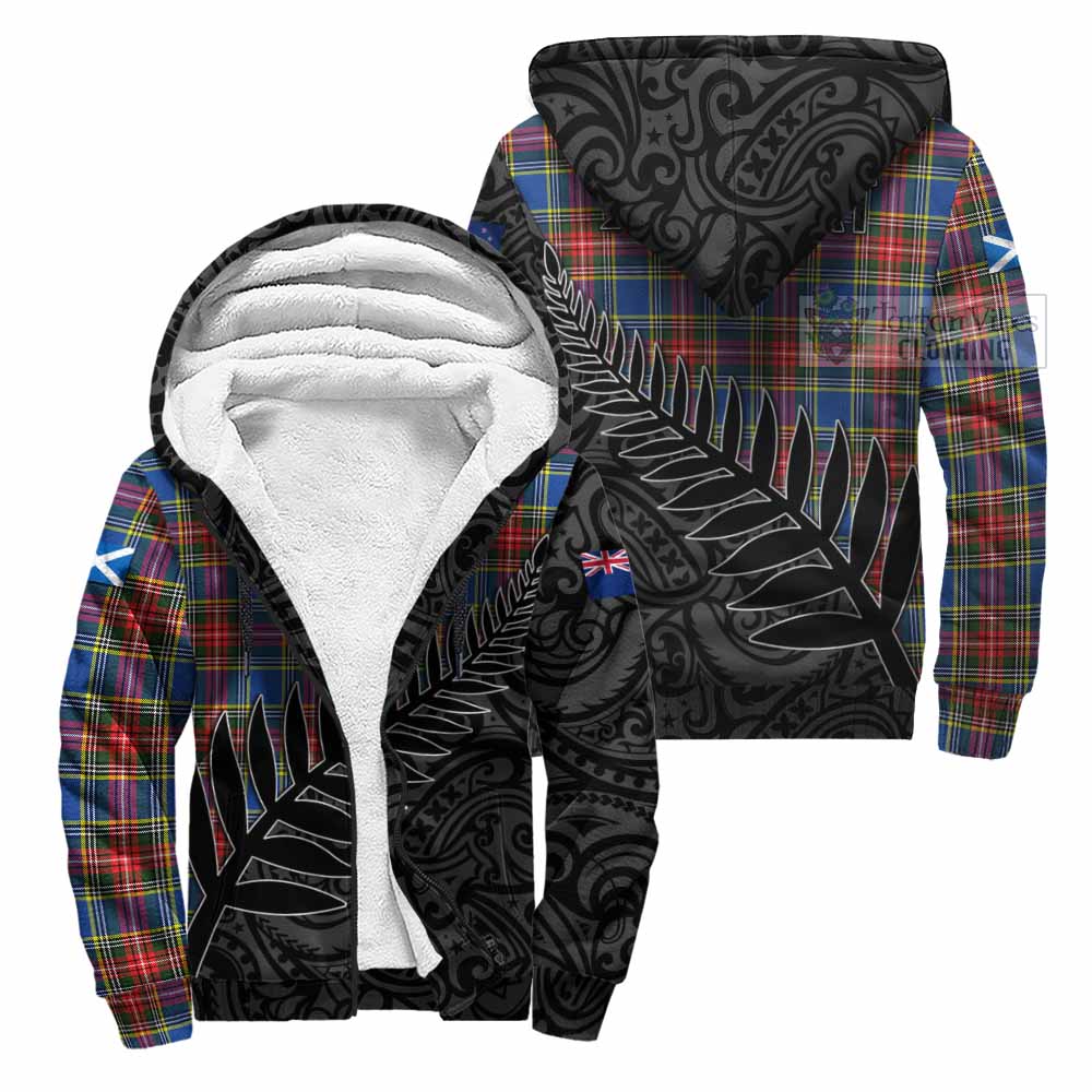 Tartan Vibes Clothing Bethune Crest Tartan Sherpa Hoodie with New Zealand Silver Fern Half Style