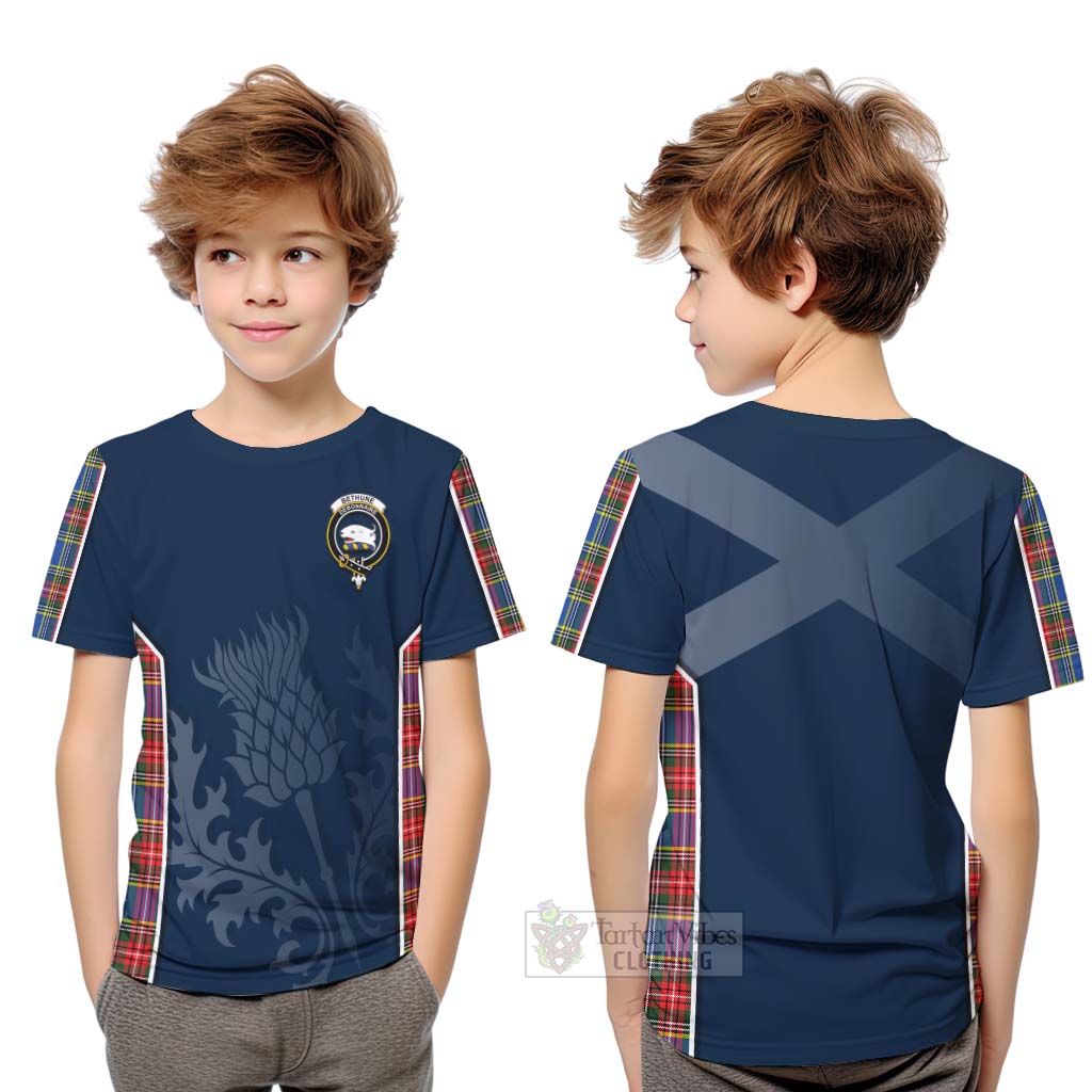 Tartan Vibes Clothing Bethune Tartan Kid T-Shirt with Family Crest and Scottish Thistle Vibes Sport Style