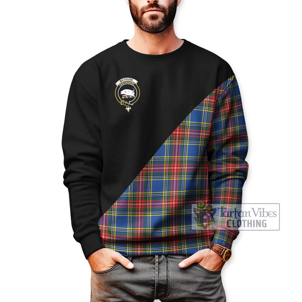 Bethune Tartan Sweatshirt with Family Crest and Military Logo Style Unisex - Tartanvibesclothing Shop