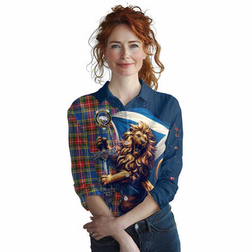 Bethune Tartan Family Crest Women's Casual Shirt with Scottish Majestic Lion