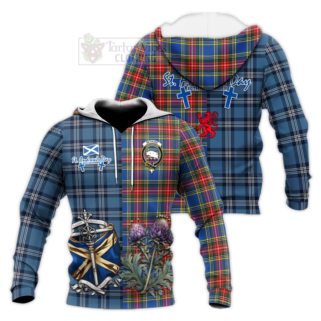 Tartan Vibes Clothing Bethune Tartan Knitted Hoodie Happy St. Andrew's Day Half Tartan Style