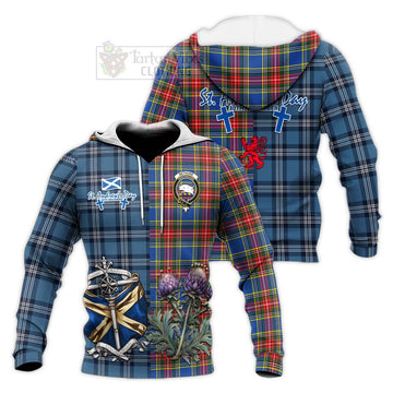 Bethune Tartan Knitted Hoodie Happy St. Andrew's Day Half Tartan Style