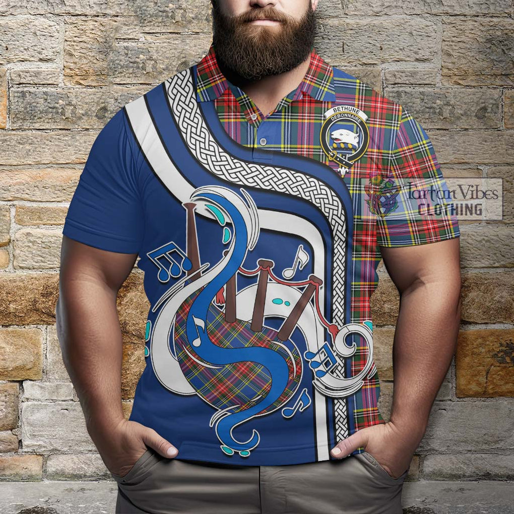 Tartan Vibes Clothing Bethune Tartan Polo Shirt with Epic Bagpipe Style