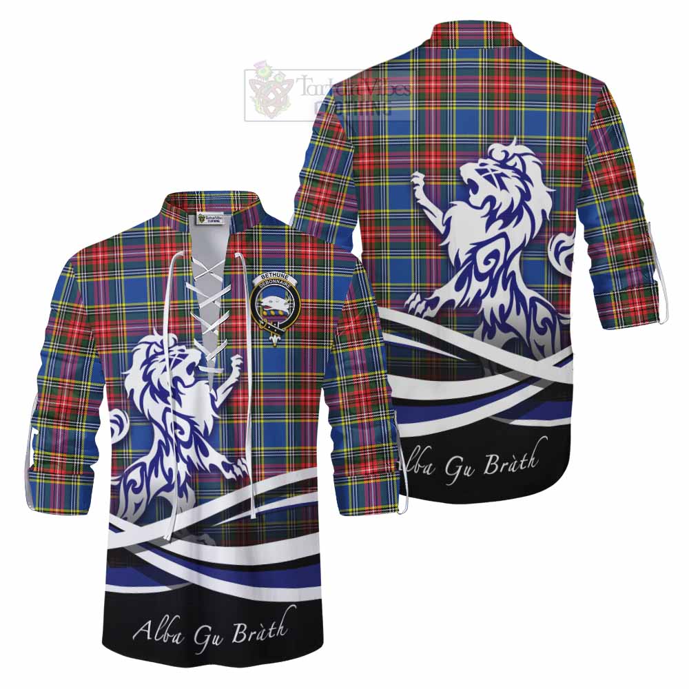 Tartan Vibes Clothing Bethune Tartan Ghillie Kilt Shirt with Alba Gu Brath Regal Lion Emblem