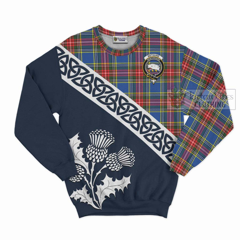 Tartan Vibes Clothing Bethune Tartan Sweatshirt Featuring Thistle and Scotland Map