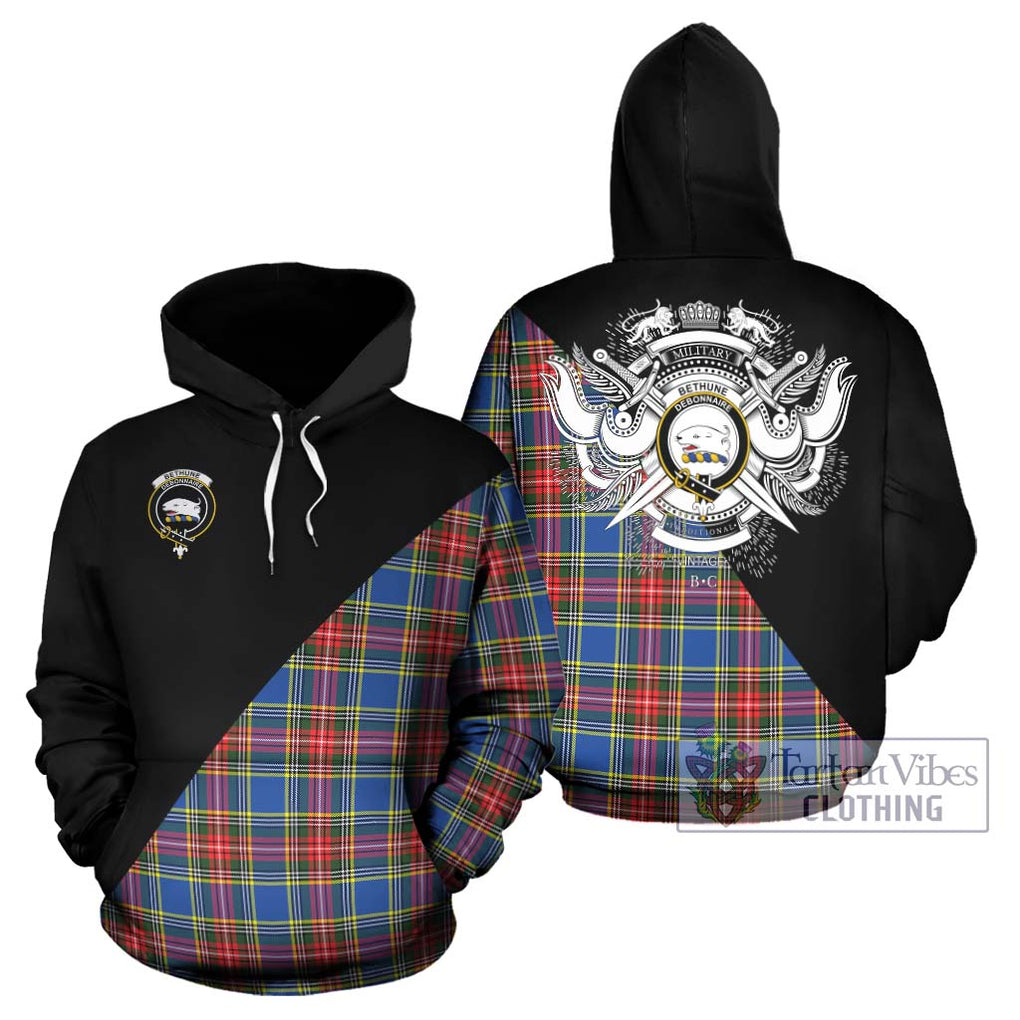 Bethune Tartan Hoodie with Family Crest and Military Logo Style Zip Hoodie - Tartanvibesclothing Shop