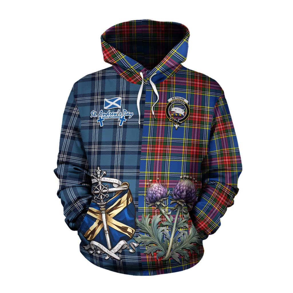 Tartan Vibes Clothing Bethune Tartan Cotton Hoodie Happy St. Andrew's Day Half Tartan Style