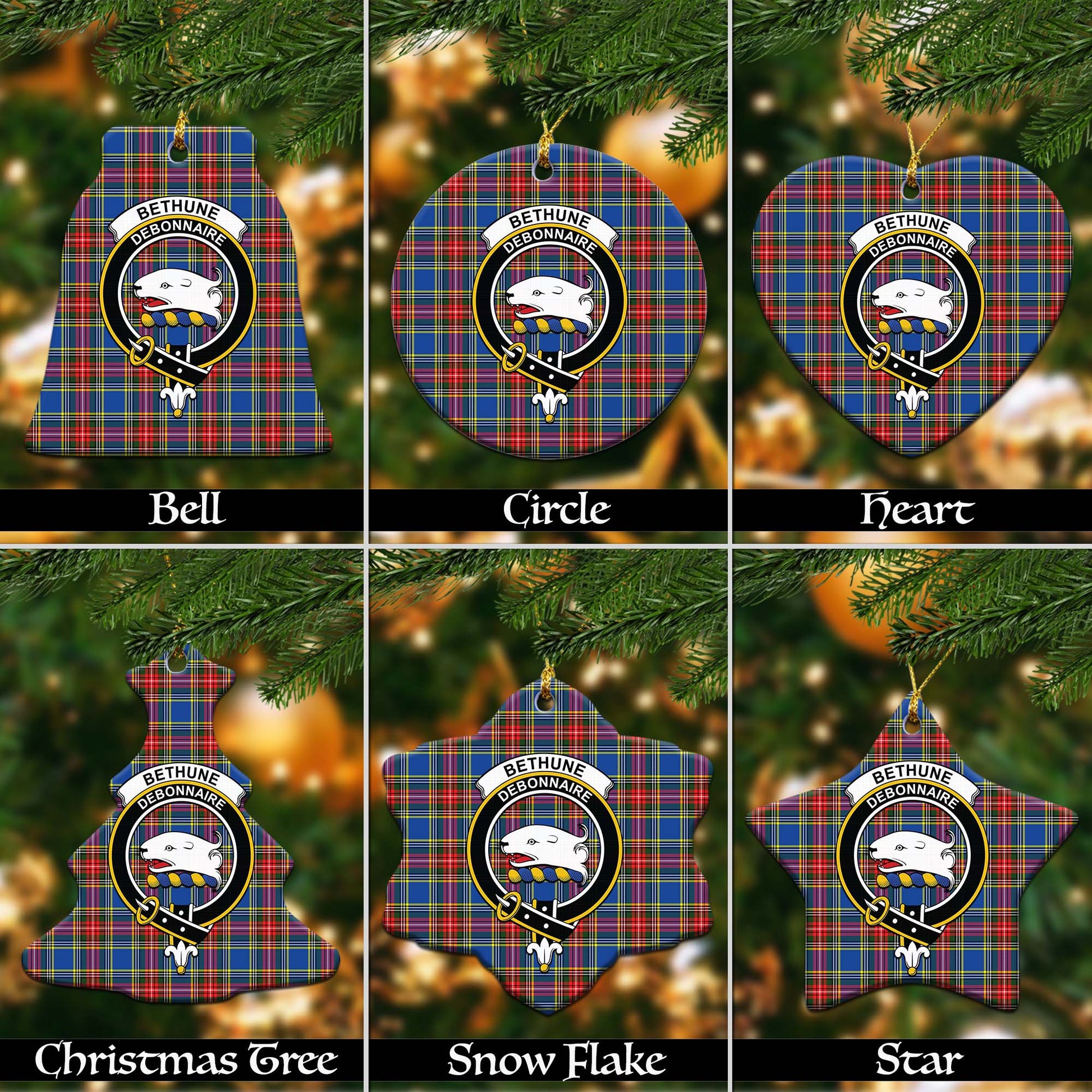 Bethune Tartan Christmas Ornaments with Family Crest Ceramic Bell Pack 1: ornament * 1 piece - Tartanvibesclothing