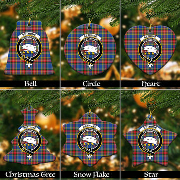 Bethune Tartan Christmas Ceramic Ornaments with Family Crest