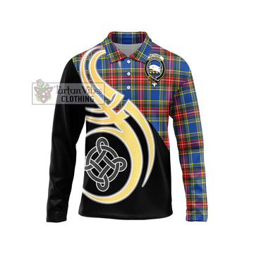 Bethune Tartan Long Sleeve Polo Shirt with Family Crest and Celtic Symbol Style