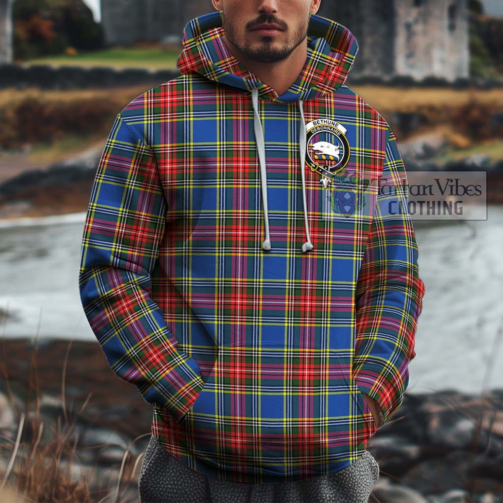 Bethune Tartan Cotton Hoodie with Family Crest Pullover Hoodie XS - Tartan Vibes Clothing