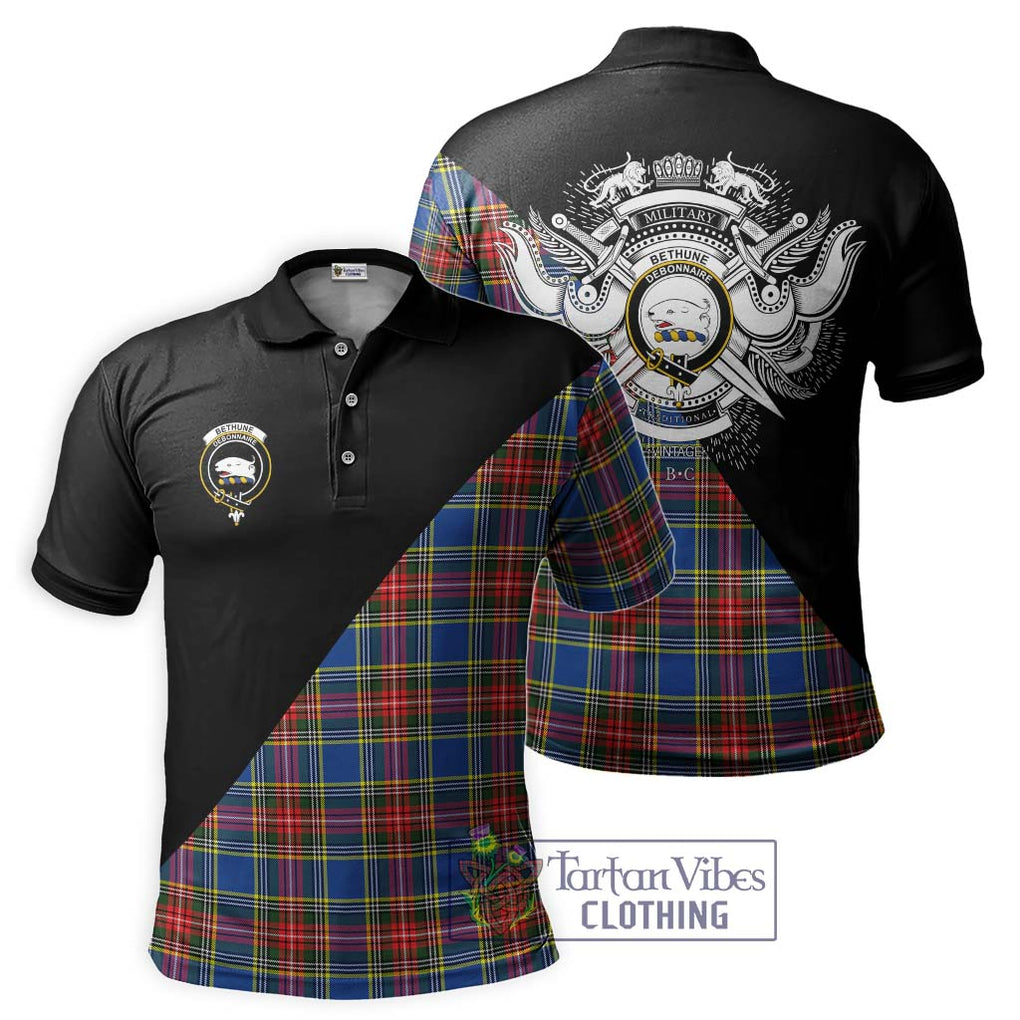 Bethune Tartan Polo Shirt with Family Crest and Military Logo Style Kid - Tartanvibesclothing Shop