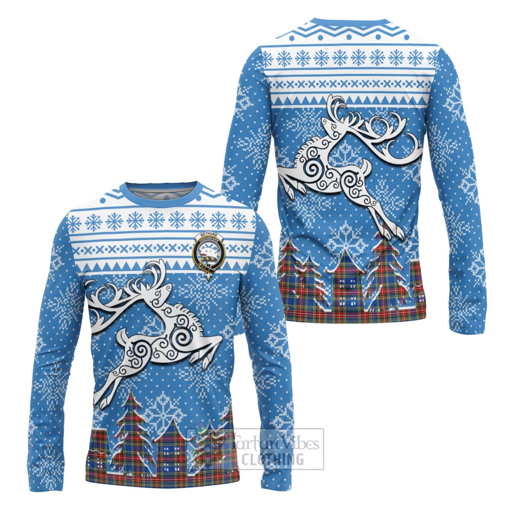 Tartan Vibes Clothing Bethune Clan Christmas Long Sleeve T-Shirt Celtic Reindeer Style