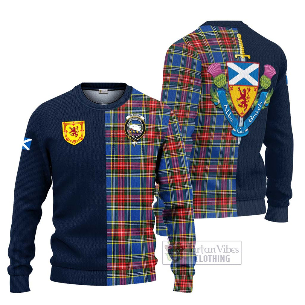 Tartan Vibes Clothing Bethune Tartan Knitted Sweater with Scottish Lion Royal Arm Half Style