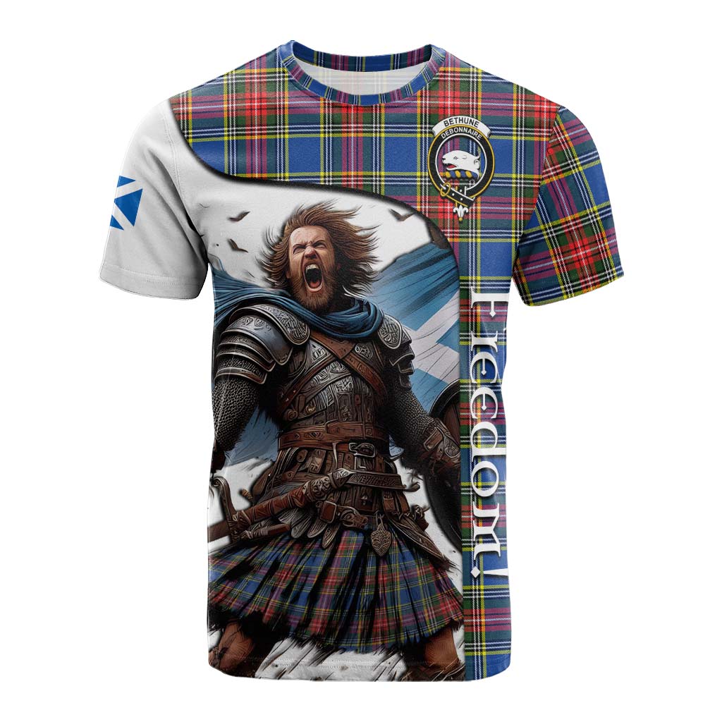 Tartan Vibes Clothing Bethune Crest Tartan Cotton T-shirt Inspired by the Freedom of Scottish Warrior