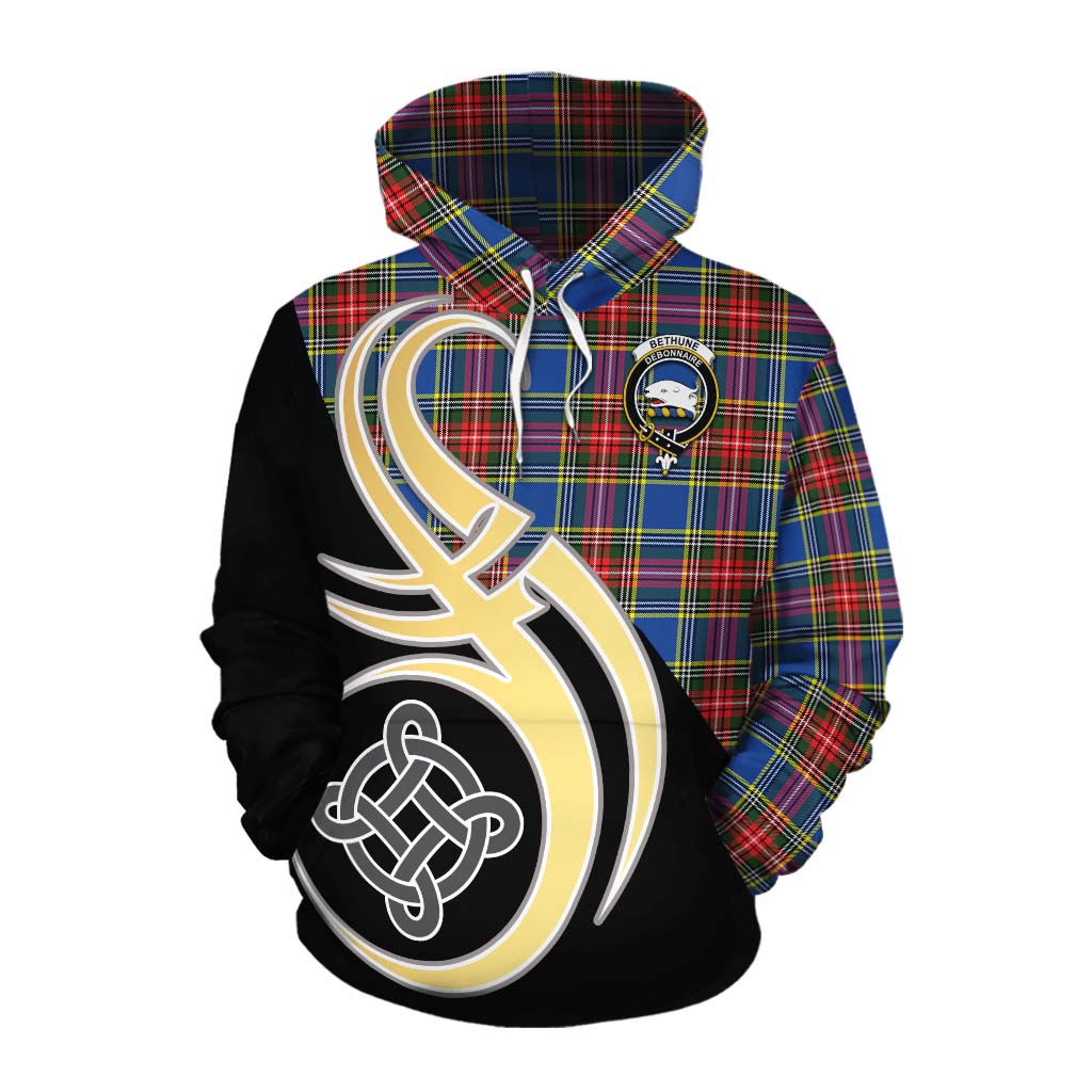 Tartan Vibes Clothing Bethune Tartan Cotton Hoodie with Family Crest and Celtic Symbol Style