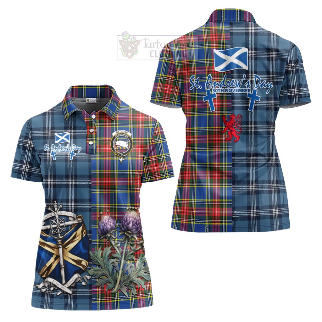 Tartan Vibes Clothing Bethune Tartan Women's Polo Shirt Happy St. Andrew's Day Half Tartan Style