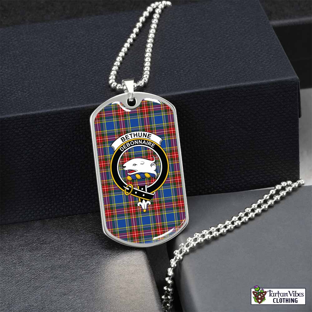 Tartan Vibes Clothing Bethune Tartan Dog Tag Necklace with Family Crest