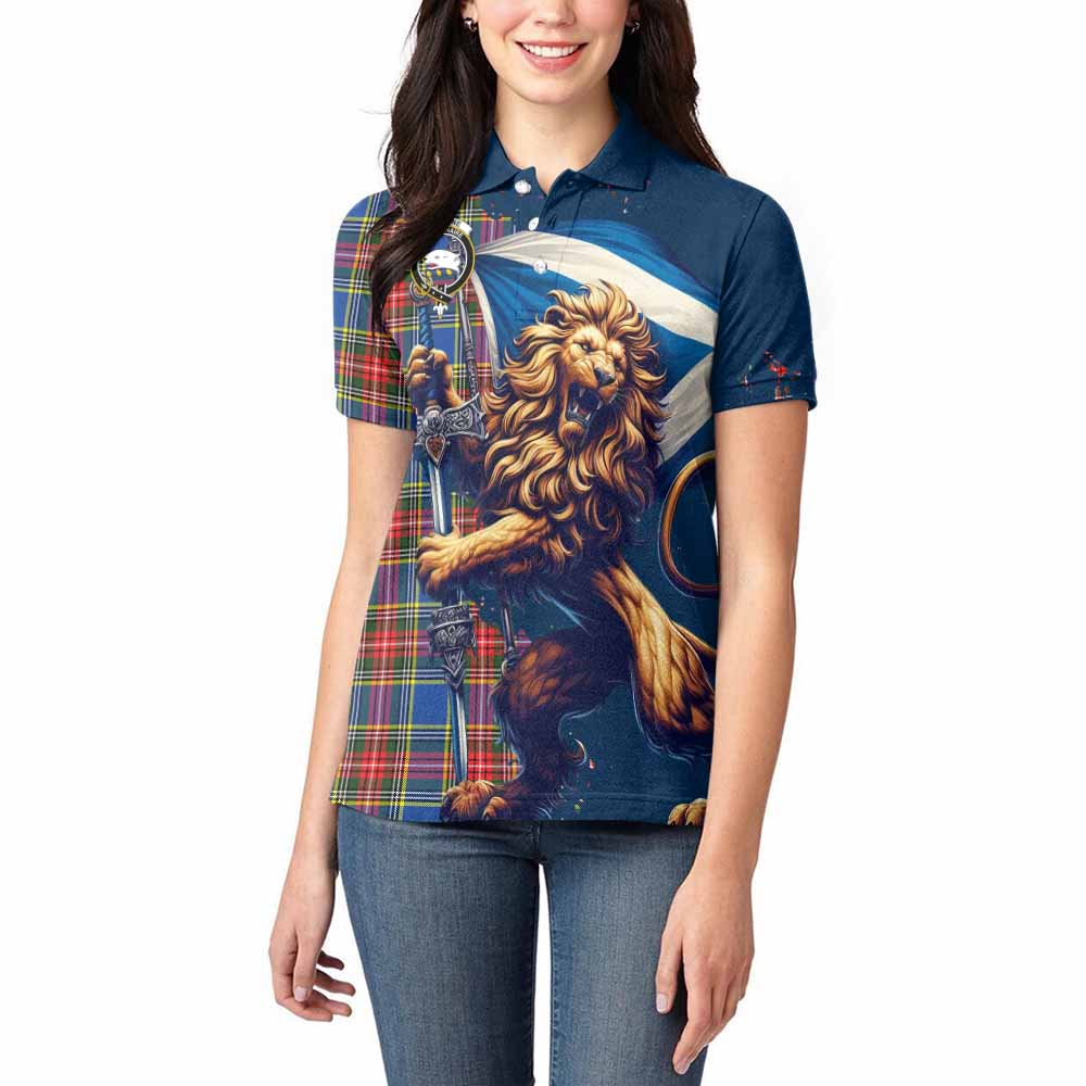 Tartan Vibes Clothing Bethune Tartan Family Crest Women's Polo Shirt with Scottish Majestic Lion