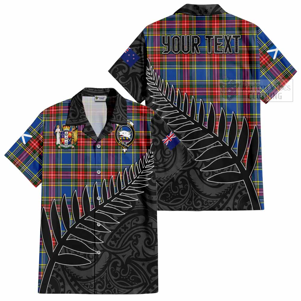 Tartan Vibes Clothing Bethune Crest Tartan Short Sleeve Button Shirt with New Zealand Silver Fern Half Style