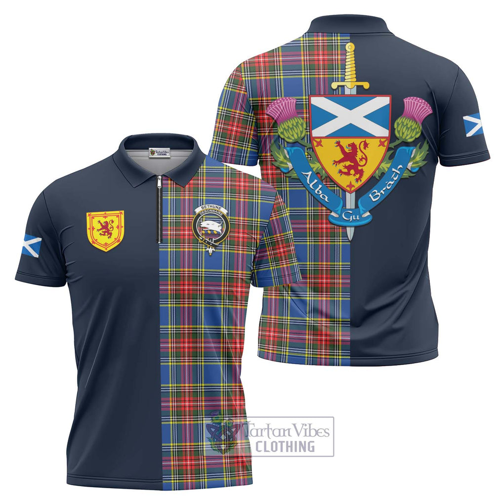 Tartan Vibes Clothing Bethune Tartan Zipper Polo Shirt with Scottish Lion Royal Arm Half Style