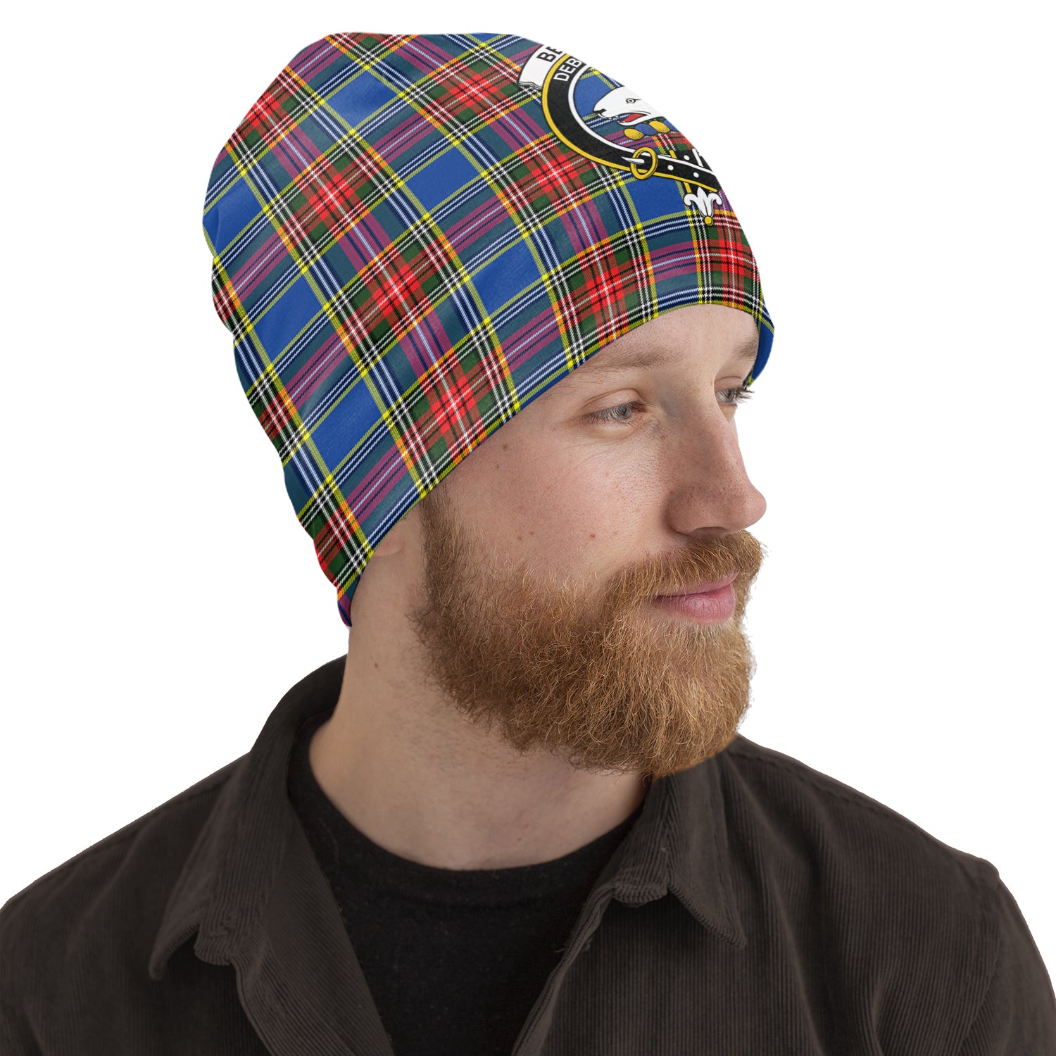 Bethune Tartan Beanies Hat with Family Crest One Size 22 inches 15.5 inches - Tartanvibesclothing