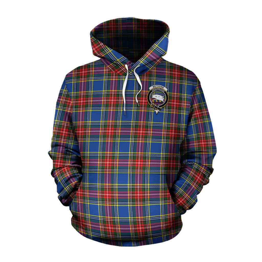 Tartan Vibes Clothing Bethune Tartan Cotton Hoodie with Family Crest Celtic Skull Style