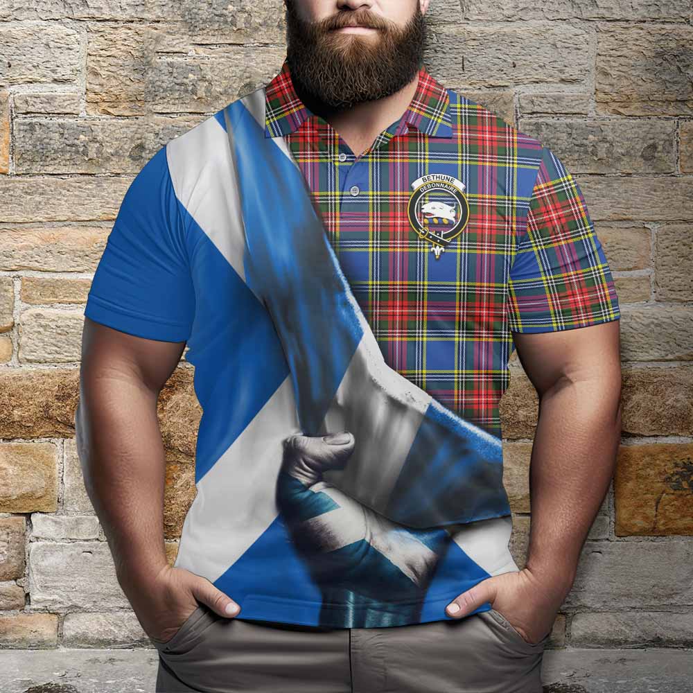 Tartan Vibes Clothing Bethune Tartan Polo Shirt with Family Crest Scotland Patriotic Style