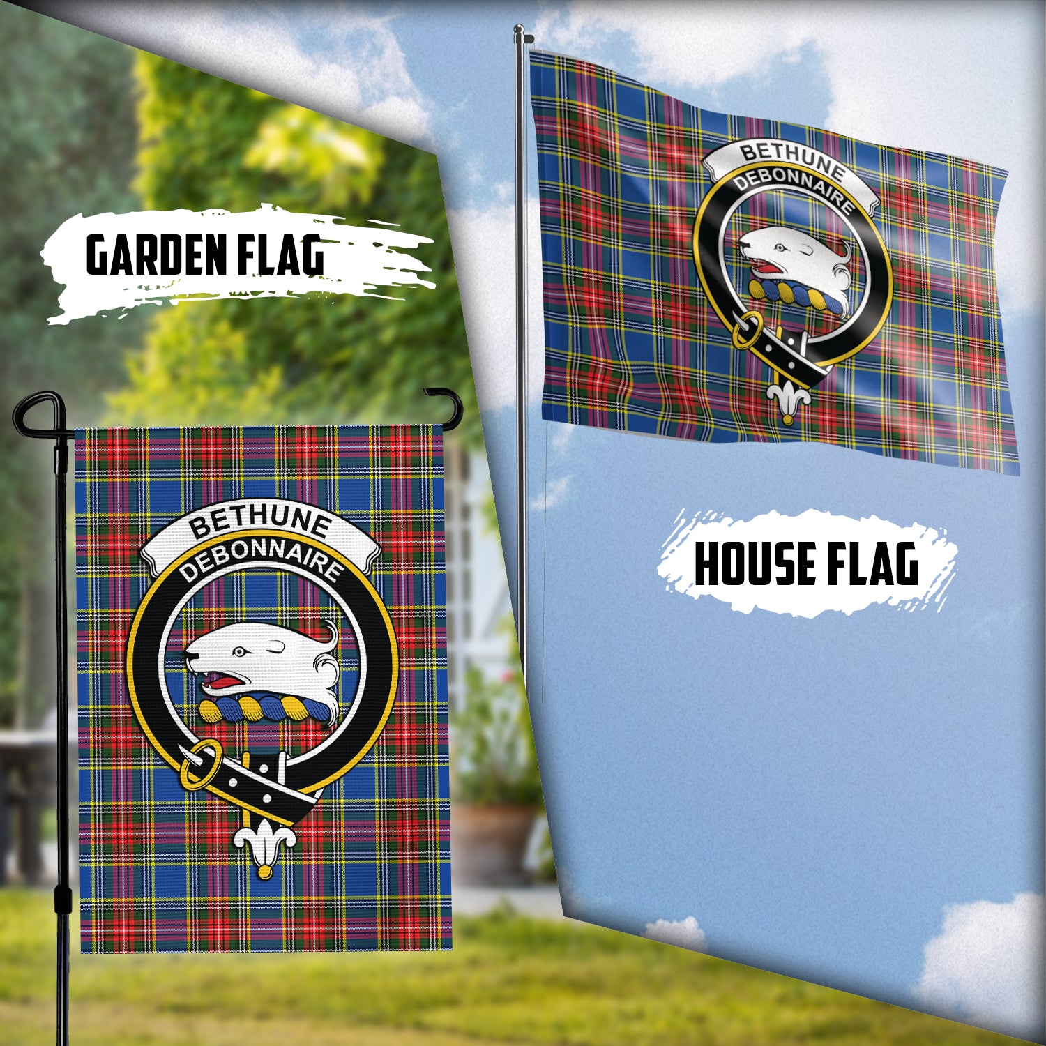 Bethune Tartan Flag with Family Crest Garden Flag (Vertical) - Tartan Vibes Clothing