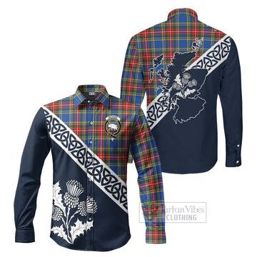 Bethune Tartan Long Sleeve Button Shirt Featuring Thistle and Scotland Map