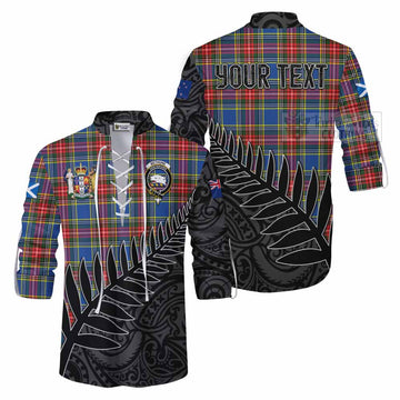 Bethune Crest Tartan Ghillie Kilt Shirt with New Zealand Silver Fern Half Style