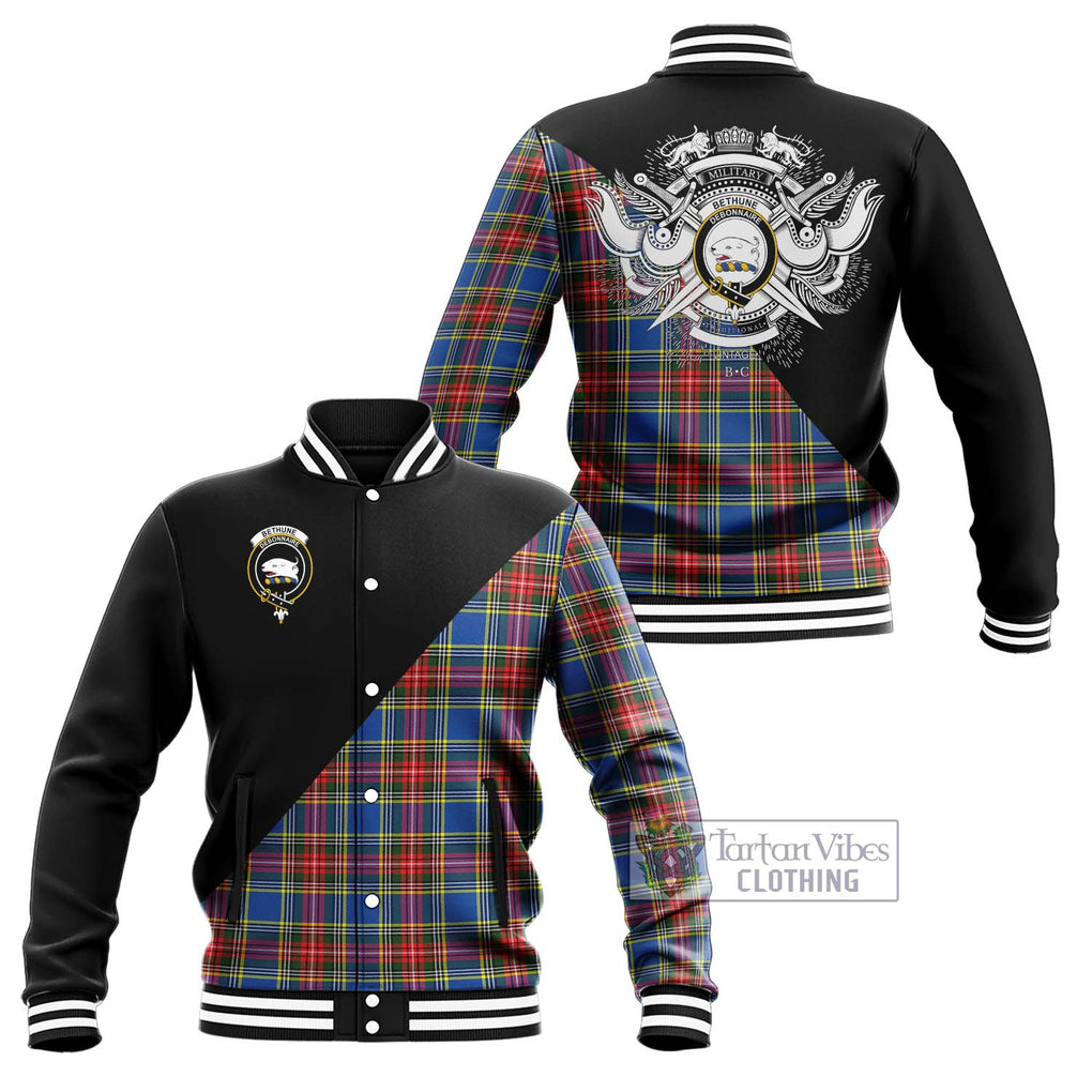 Bethune Tartan Baseball Jacket with Family Crest and Military Logo Style Unisex - Tartan Vibes Clothing