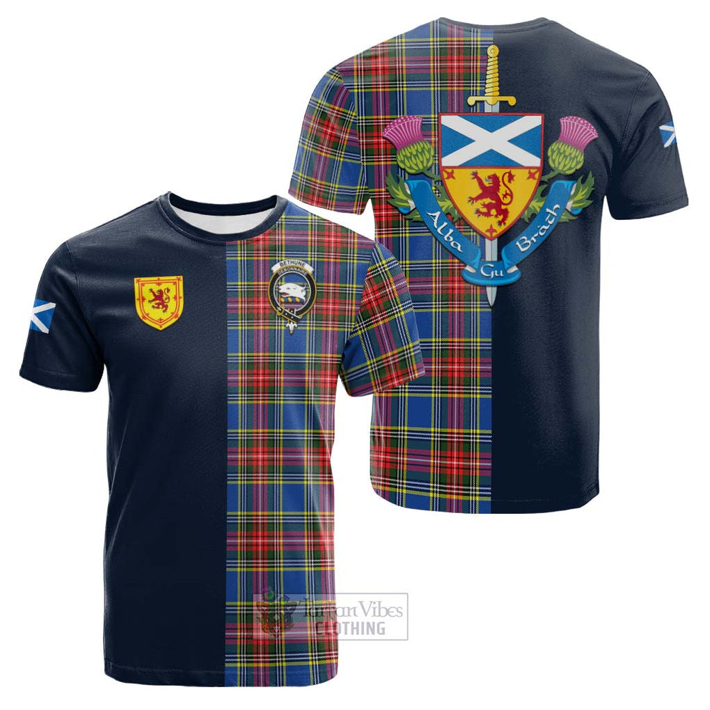 Tartan Vibes Clothing Bethune Tartan Cotton T-shirt with Scottish Lion Royal Arm Half Style