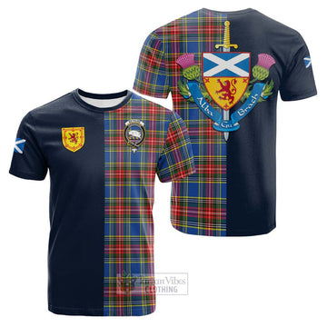 Bethune Tartan Cotton T-shirt Alba with Scottish Lion Royal Arm Half Style