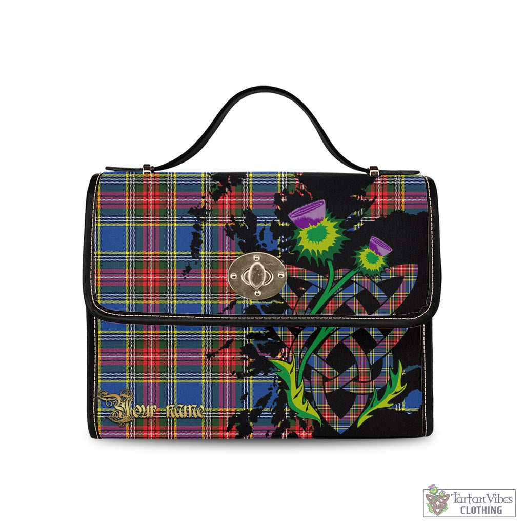 Tartan Vibes Clothing Bethune Tartan Waterproof Canvas Bag with Scotland Map and Thistle Celtic Accents