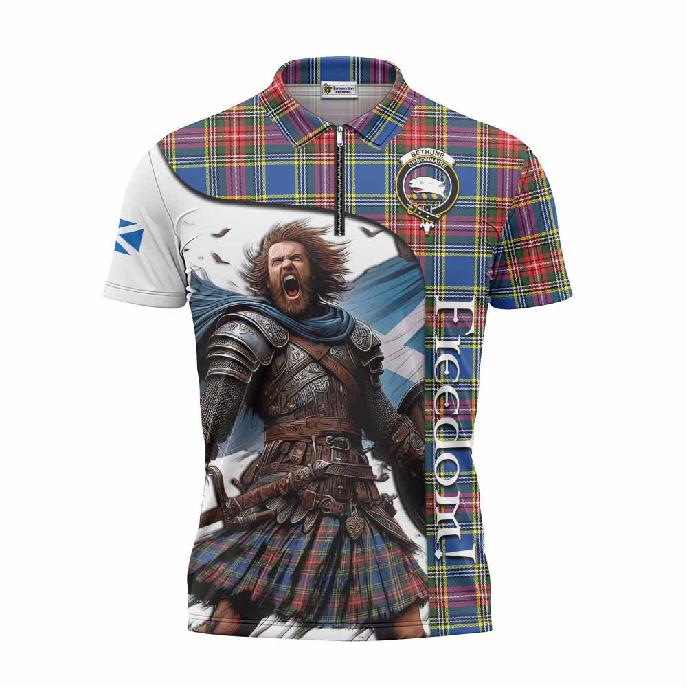 Tartan Vibes Clothing Bethune Crest Tartan Zipper Polo Shirt Inspired by the Freedom of Scottish Warrior