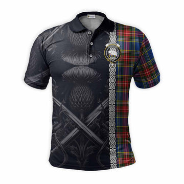 Bethune Tartan Polo Shirt with Family Crest Cross Sword Thistle Celtic Vibes