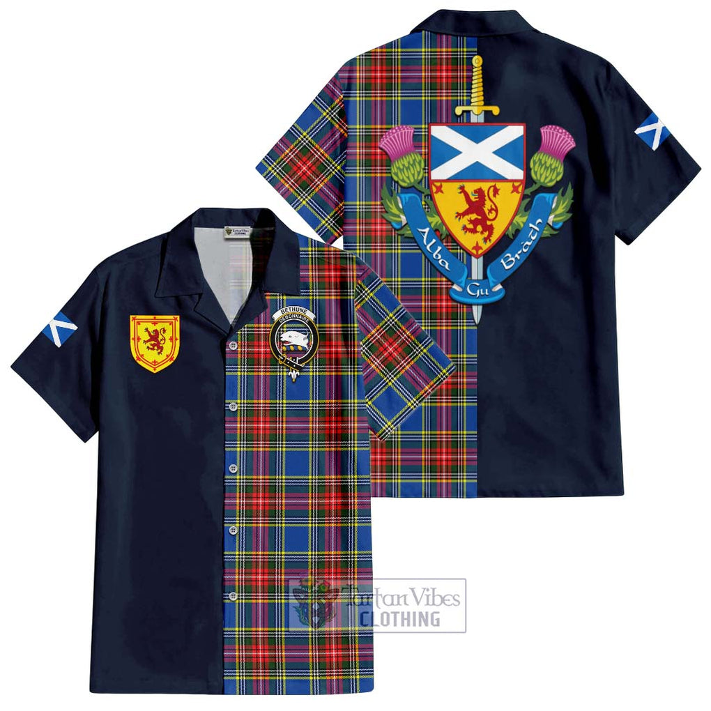 Tartan Vibes Clothing Bethune Tartan Short Sleeve Button Shirt with Scottish Lion Royal Arm Half Style