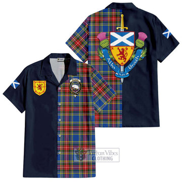 Bethune Tartan Short Sleeve Button Shirt Alba with Scottish Lion Royal Arm Half Style